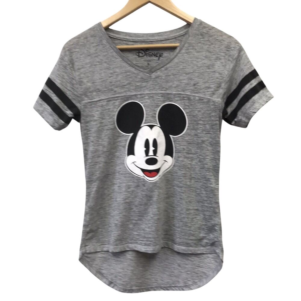 Disney Top Womens Small Mickey Mouse Heather Gray Black White
